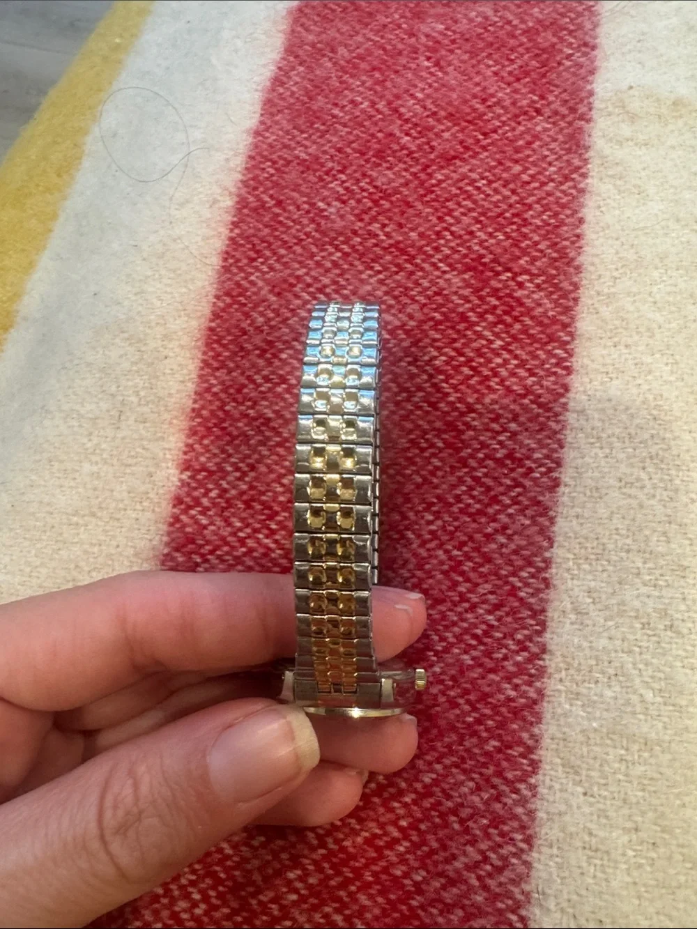 Vintage Two Tone Gold & Silver Wristwatch with Blue Dial